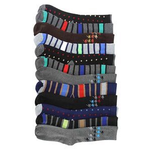 Polka Dot Stripe & Houndstooth 12 Pack Dress Socks For Men